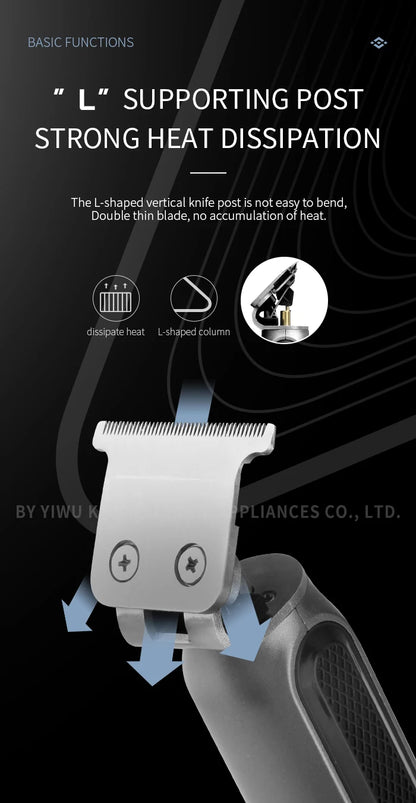 Kemei professional cordless hair trimmer with titanium blade, black and silver, designed for precise hair cutting and grooming.