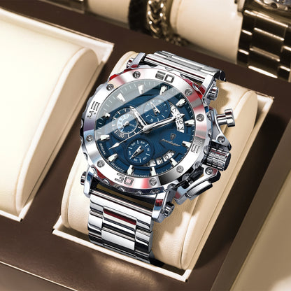POEDAGAR Men's Luxury Chronograph Watch – Calendar, Luminous, Waterproof, Stainless Steel Quartz