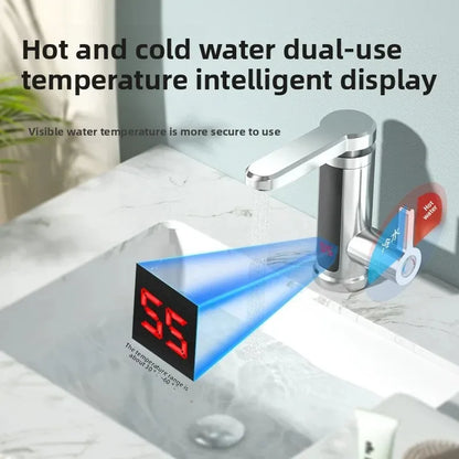 Tankless electric water heater kitchen faucet by R.E.D. Shopping with digital display, providing instant hot water in a modern kitchen setup.