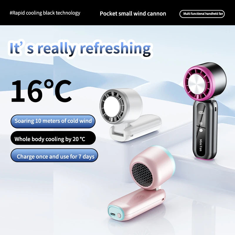 R.E.D. Shopping 2025 handheld fan with touch button, semiconductor cooling, brushless motor, small size, and 100 wind speed levels.