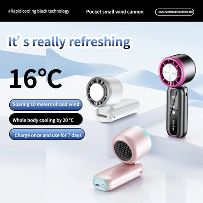 R.E.D. Shopping 2025 handheld fan with touch button, semiconductor cooling, brushless motor, small size, and 100 wind speed levels.