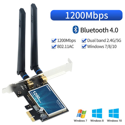Fenvi FV-AC1200 PCIe WiFi Adapter | AC1200 Dual Band 2.4G+5G | Bluetooth 4.2 | Win 7/10/11 Desktop