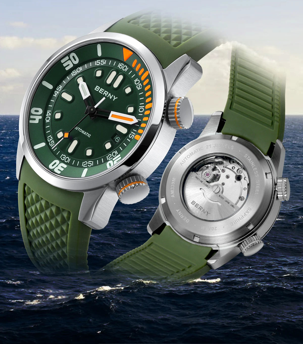 BERNY Automatic Dive Watch – Sapphire Crystal, 200M Water Resistant, NH35 Movement