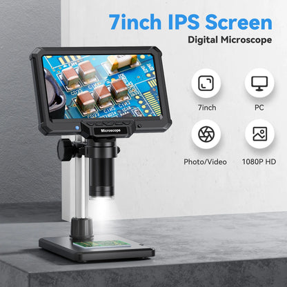 7" 1200X 16MP HD Electronic Digital Microscope – Camera for PCB, Phone & Coin Inspection