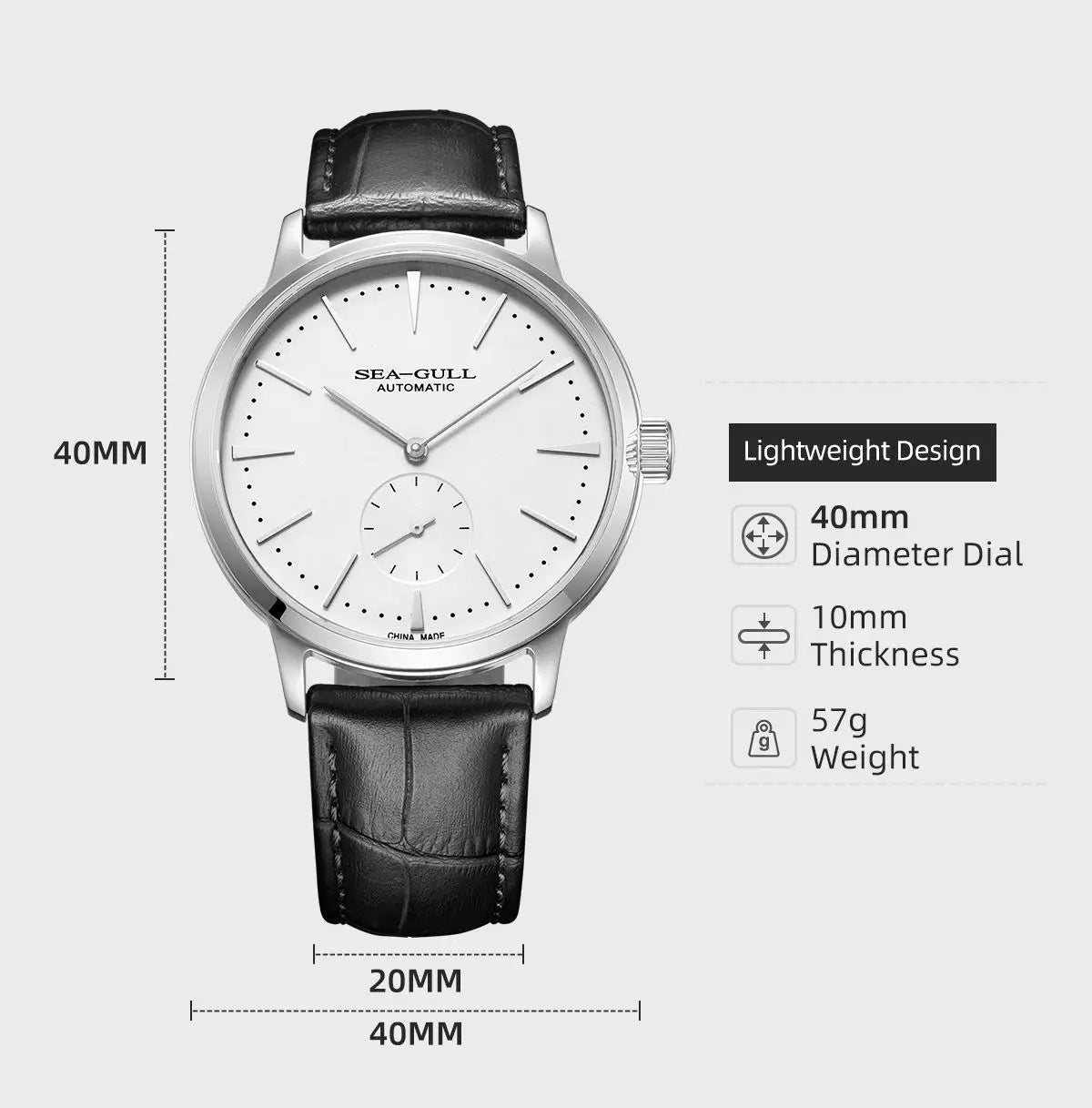 Seagull Men's Business Mechanical Watch – 50M Waterproof, Leather Strap, Valentine Gift