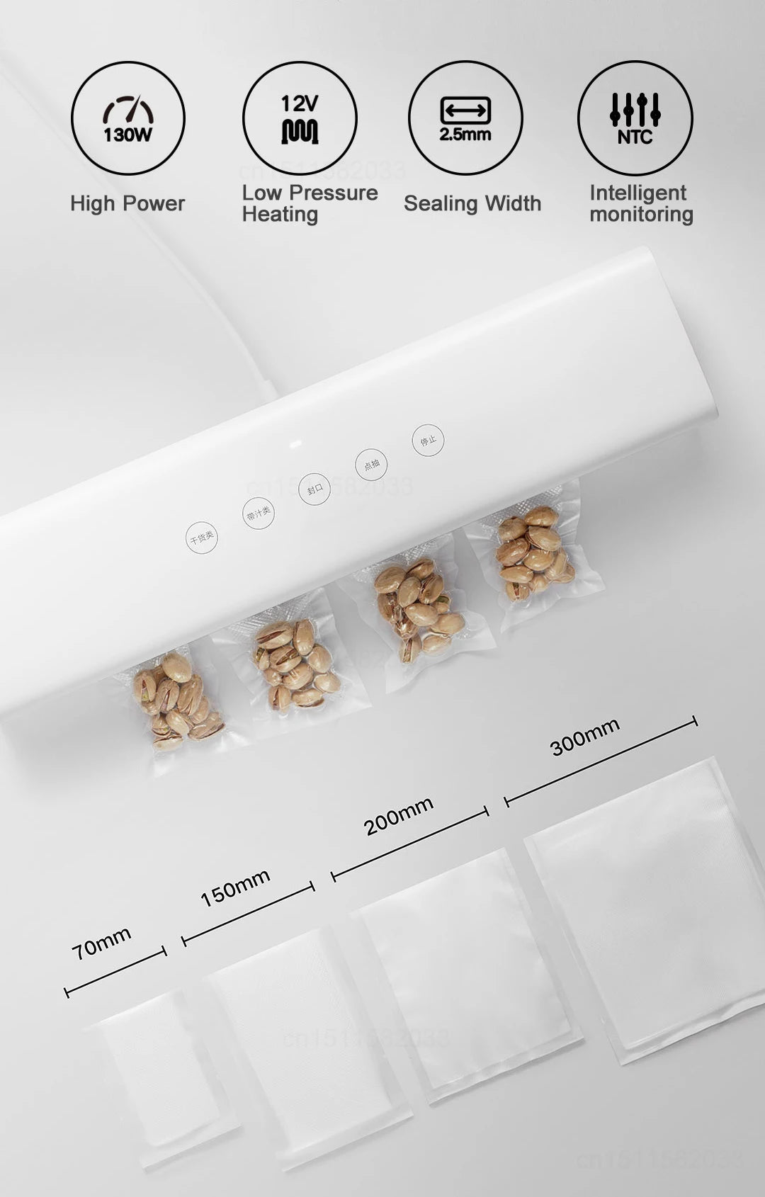 MIJIA Vacuum Sealer Machine | 70kPa Suction | Dry & Moist Modes | 10 Vacuum Bags | External Vacuum | CN Version