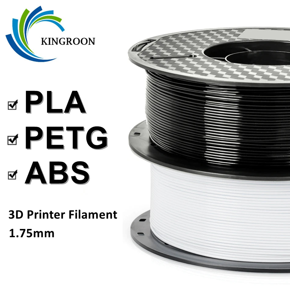 KINGROON 3D Printer Filament – 10KG Bulk, 1.75mm PLA / ABS / PETG, 10 Rolls, Black / White / Gray