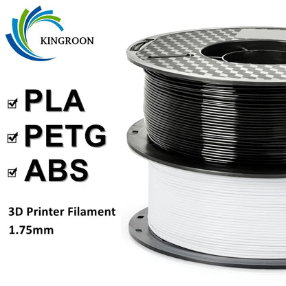 KINGROON 3D Printer Filament – 10KG Bulk, 1.75mm PLA / ABS / PETG, 10 Rolls, Black / White / Gray
