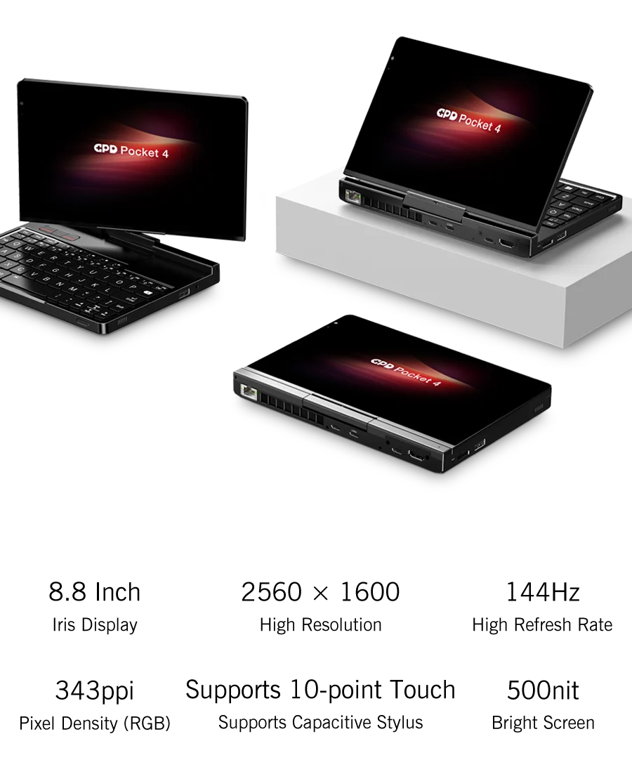 GPD Pocket 4 8.8" 2-in-1 Handheld Laptop | AMD AI 9 HX 370 / Ryzen 7 8840U | 64GB DDR5 | 2.5K 144Hz | Win 11