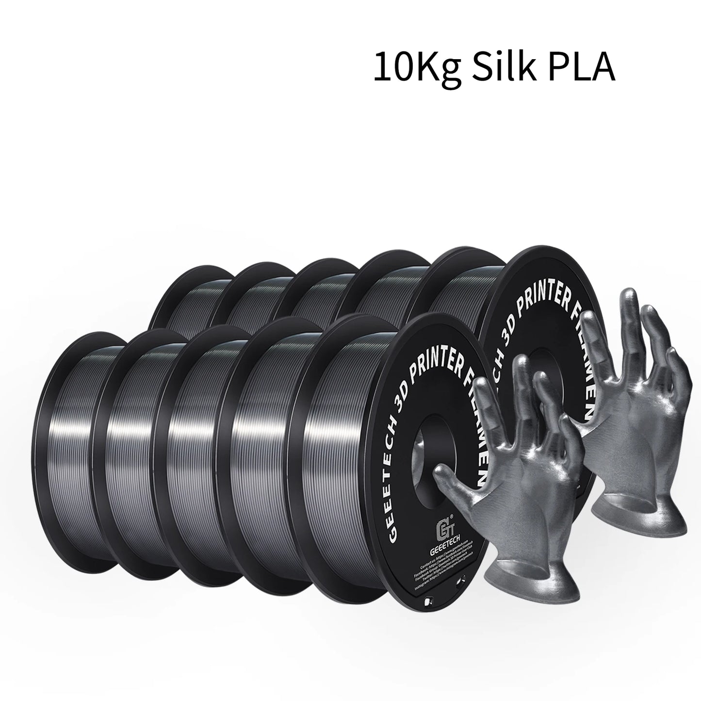 GEEETECH 3D Printer Filament – 10KG Box, 1.75mm Matte / PETG / Silk PLA / TPU / ABS, Safe Materials