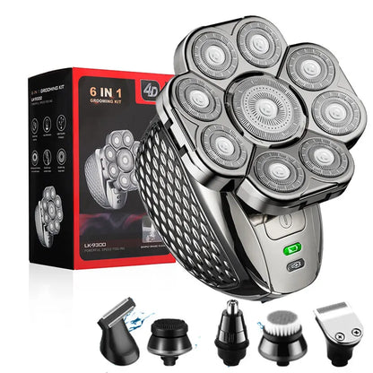 Men's Bald Head Shaver 6-in-1 | 9 Floating Blades | Beard, Nose & Ear Trimmer | Rechargeable