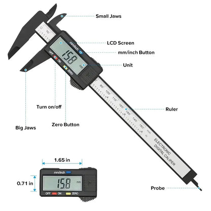 Digital Vernier Caliper 100–150mm – Carbon Fiber Electronic Measuring Tool