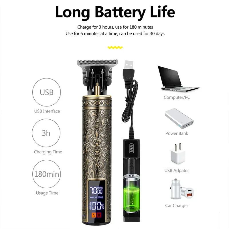 R.E.D. Shopping T9 Electric Hair Trimmer with USB for professional bald fade and precise hair cutting in a sleek design