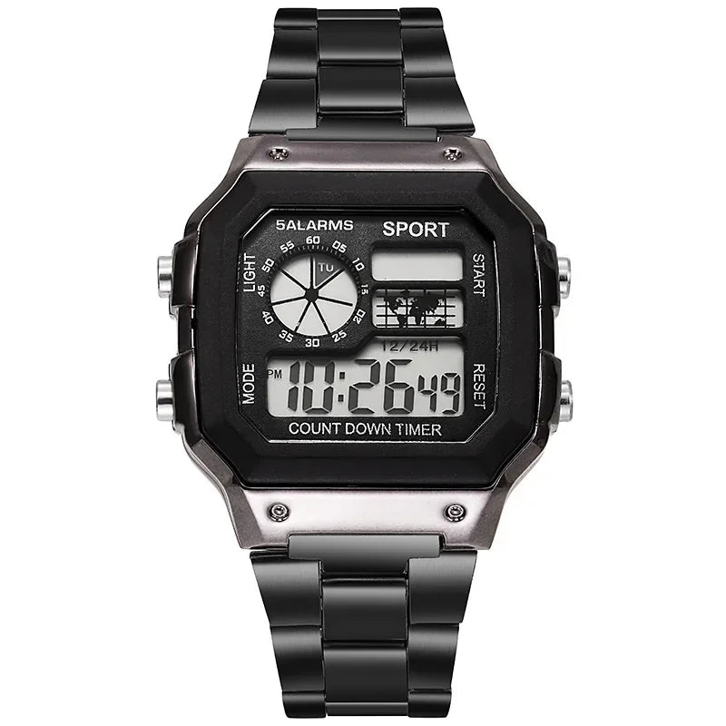 YIKAZE Men's Military LED Sport Watch - Luxury Stainless Steel Strap, Waterproof Digital Wristwatch