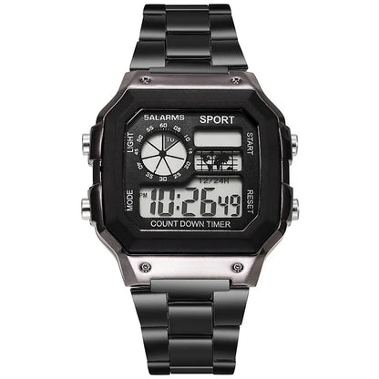 YIKAZE Men's Military LED Sport Watch - Luxury Stainless Steel Strap, Waterproof Digital Wristwatch