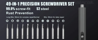 49-in-1 Electric Screwdriver Set – 5 Torque Settings, Magnetic Bits
