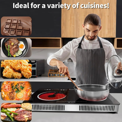 Karinear Ceramic Hob 2 Zones 3200W – Safety Lock, Knob & Touch Control, 56cm Freestanding, 240V