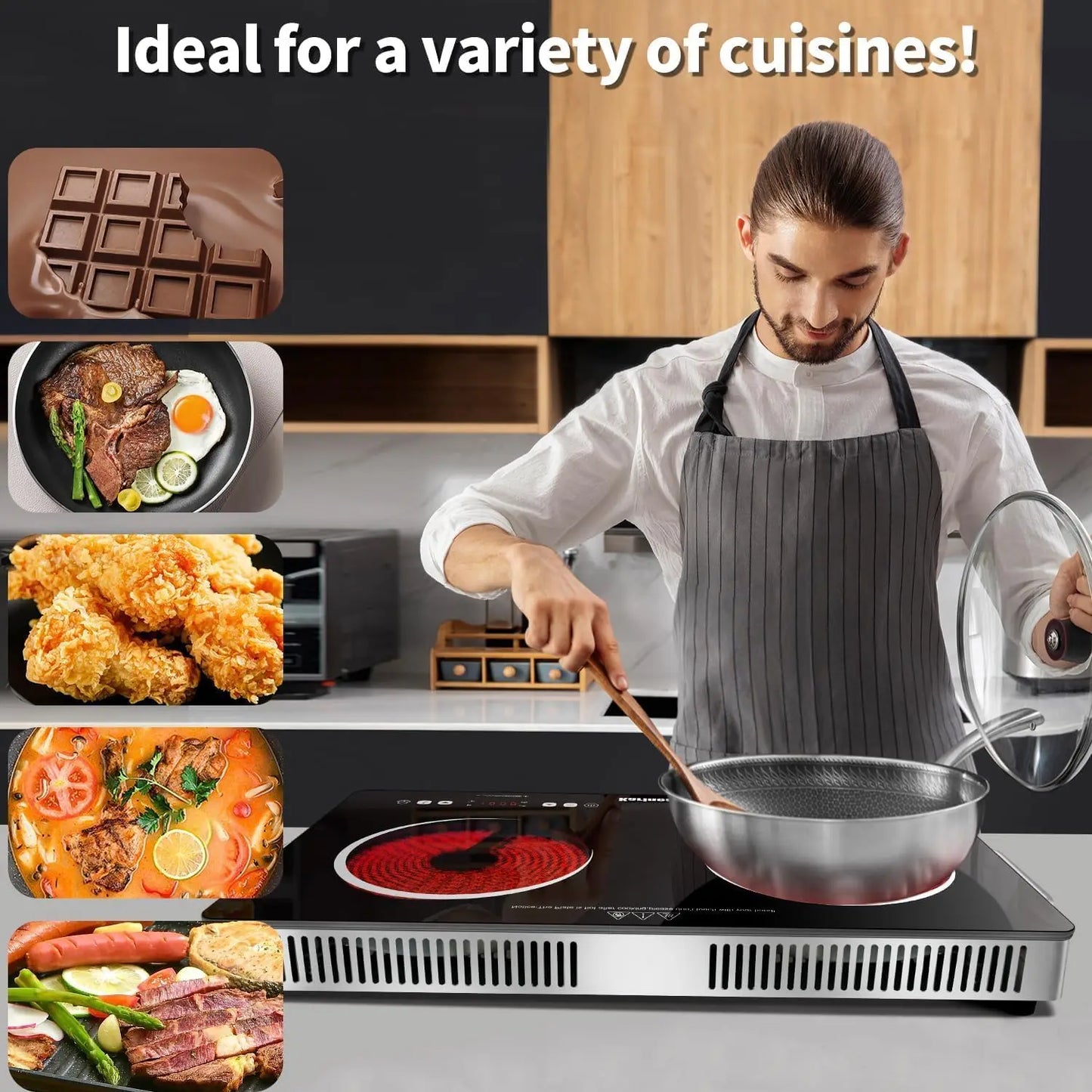 Karinear Ceramic Hob 2 Zones 3200W | Safety Lock, Knob & Touch Control, 56cm Countertop, 240V