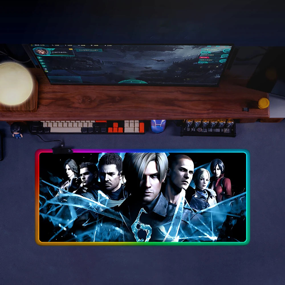 RGB LED Gaming Mouse Pad – Resident Evil Design, Glowing Rubber Mousepad for PC Gamer