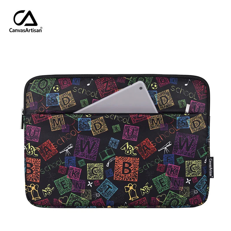 Laptop Sleeve Bag 11–15.6 Inch – Canvas, Zipper, for MacBook, Lenovo, HP, Acer – Multiple Prints