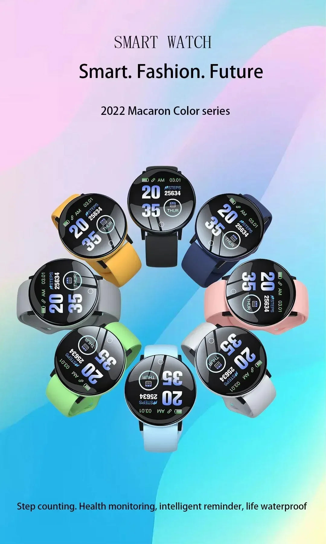 R.E.D. D18 Smartwatch with circular color screen, multi-sport modes, call and music control, wearable electronics accessory.