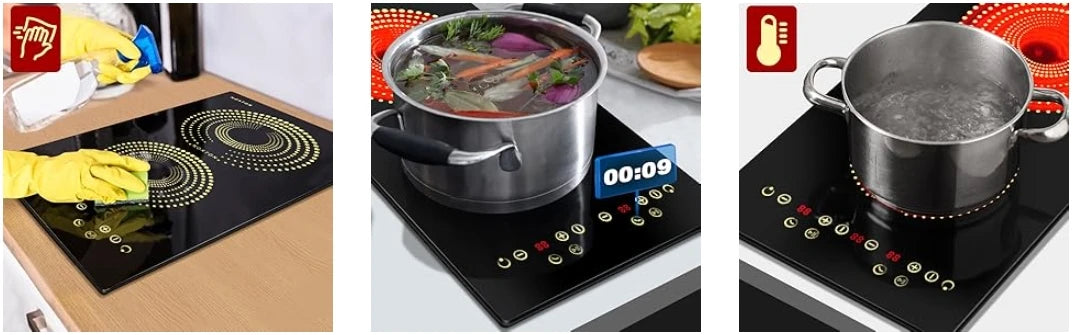 NOXTON 2-Zone Ceramic Hob – Plug-In, 99-Min Timer, Safety Lock, Countertop & Built-In, US 110V / EU-UK 220V