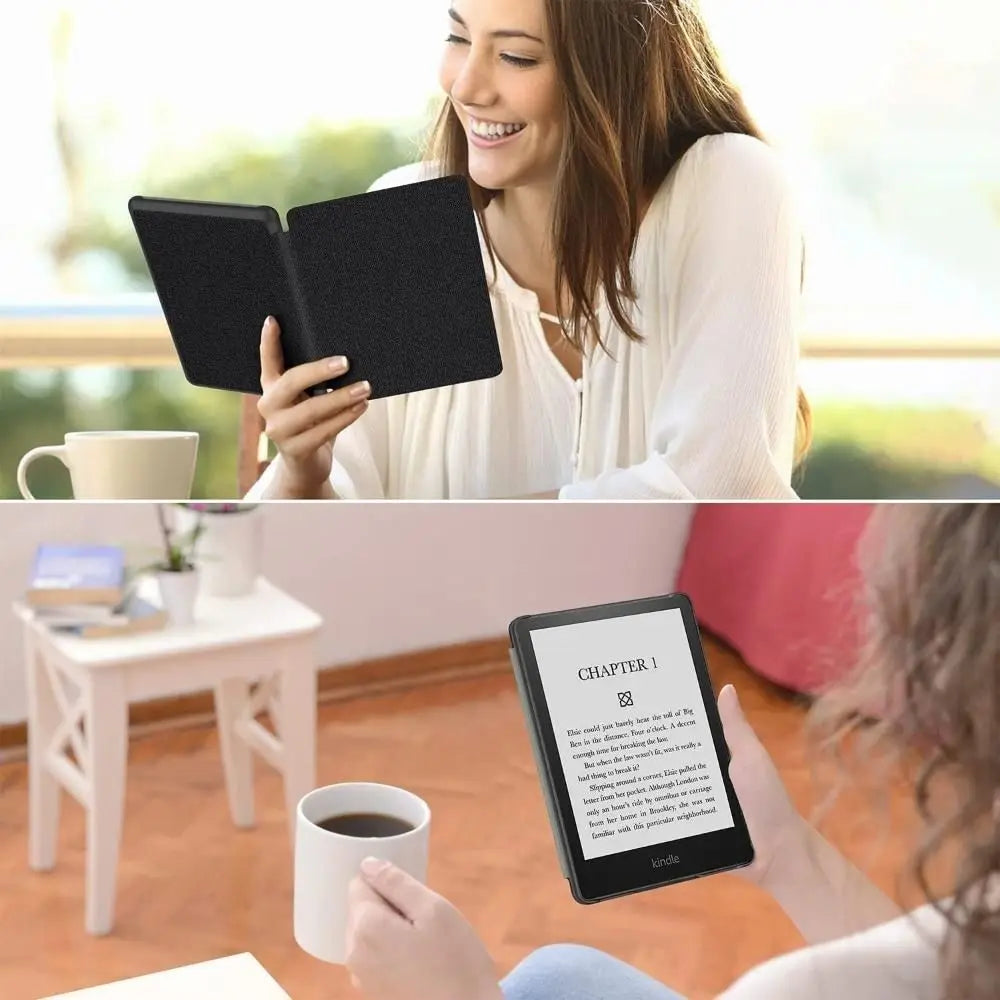 Protective shell cover for all-new Kindle 2022 11th gen with built-in light, R.E.D. Shopping e-reader case in black with textured surface.