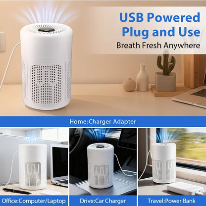 Mini Desktop Air Purifier — HEPA Filter, Negative Ion Technology, Removes Formaldehyde, Odors & Dust