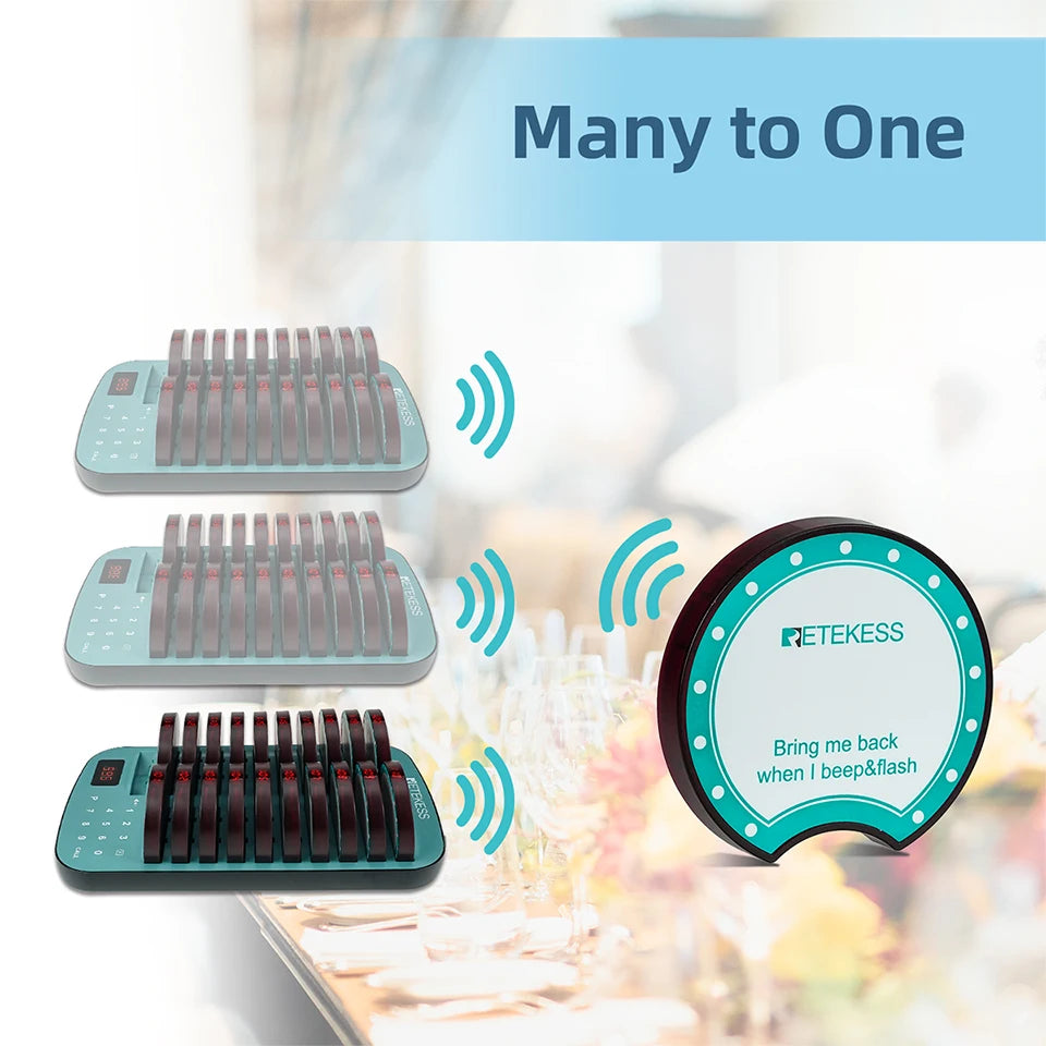RETEKESS TD167A wireless restaurant calling system coaster pager by R.E.D. Shopping, used in cafés, food trucks, and hotels.