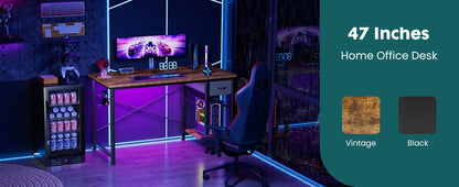 JHK Computer Desk with 2 Fabric Drawers | 40" & 47" Reversible Storage