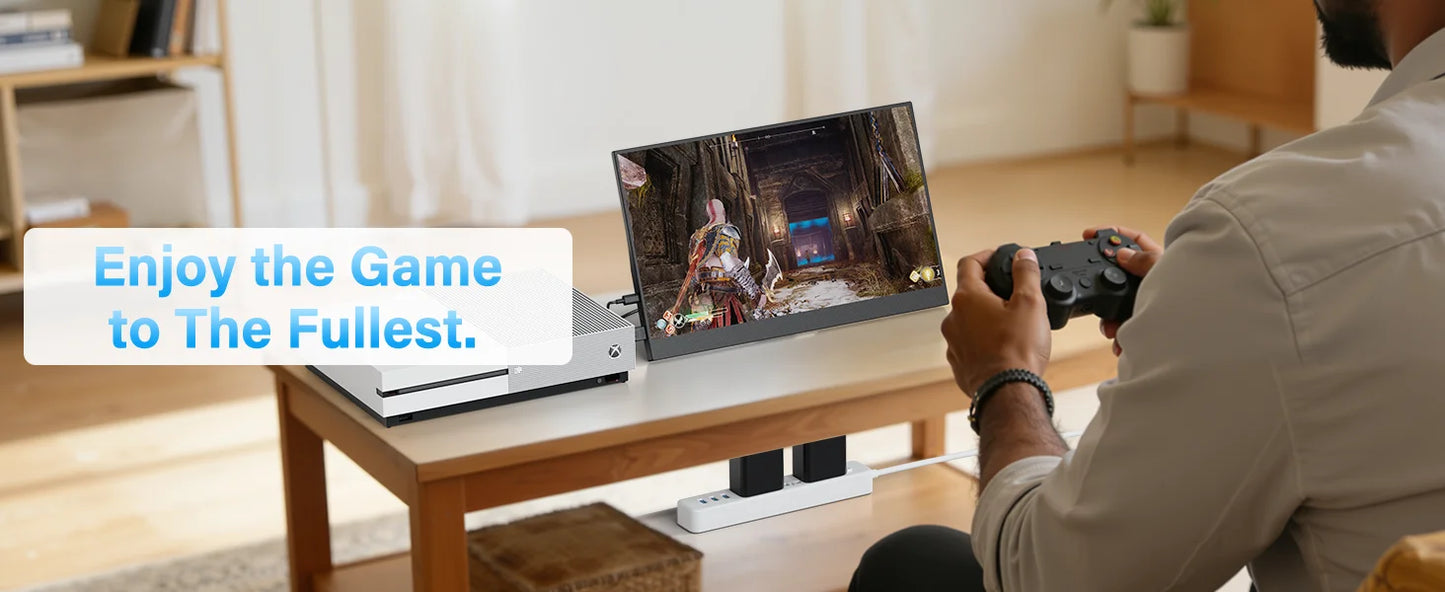 Amoudo 15.6" Portable Monitor – 1080P IPS, USB-C, Mini HDMI, VESA, Penhole Stand