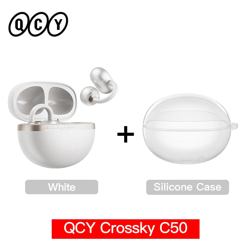 QCY Crossky C50 Open-Ear Clip-On Wireless Earbuds – Bluetooth 6.0, 4 AI Mics, Bass Boost, 60Hrs