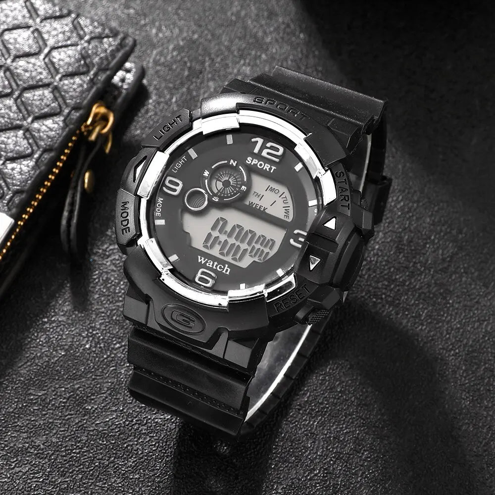 Men's Luminous Military LED Digital Watch - Waterproof, Silicone Strap, Calendar Display