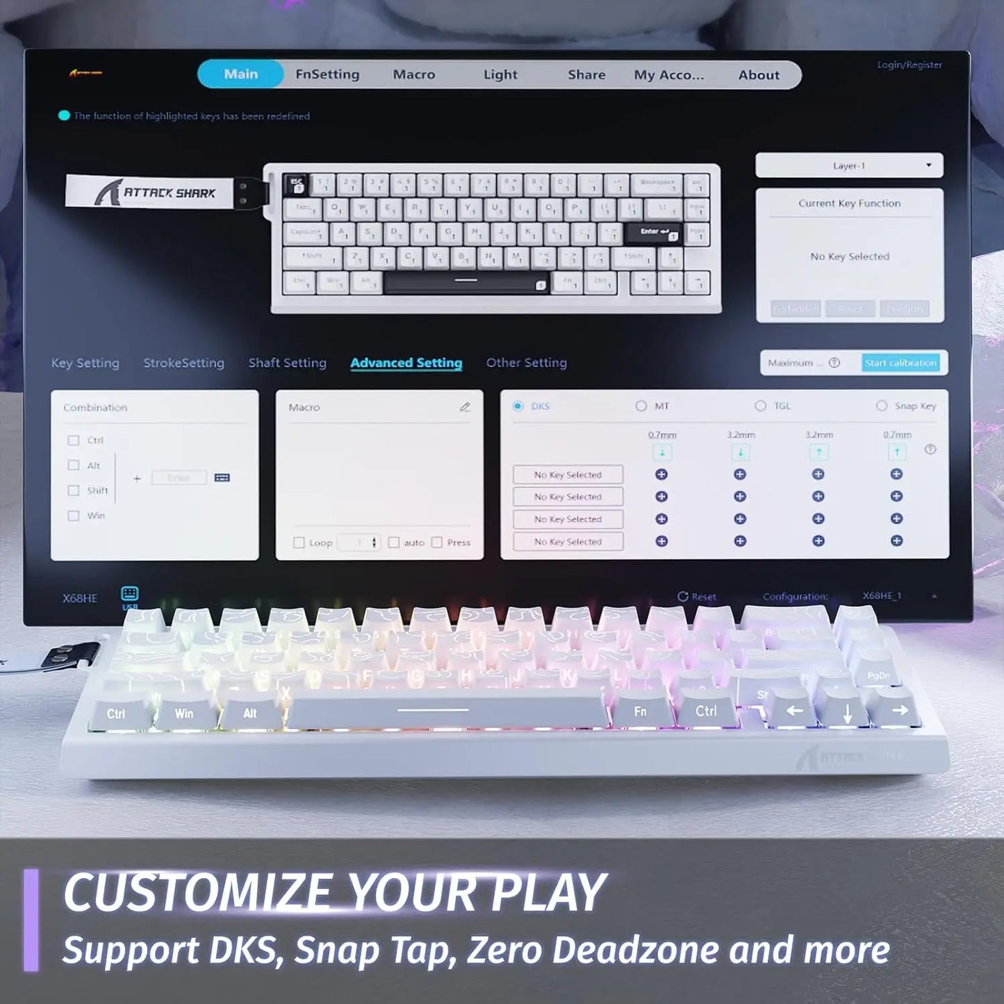 Attack Shark X68 HE Rapid Trigger Mechanical Gaming Keyboard – 60%, Hall Effect, 8KHz, Hot Swap