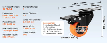 SucceBuy Swivel Plate Casters Set of 4 – 2–6 inch, Dual Locking PVC Wheels