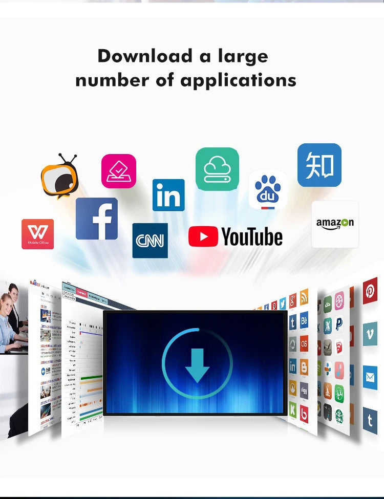 R.E.D. Shopping TouchWo 32-65 inch interactive whiteboard display showing a colorful digital interface on a sleek smart touch monitor