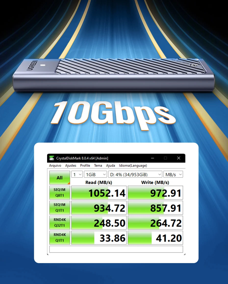 UGREEN M.2 NVMe SSD Enclosure – USB-C 3.2 Gen2 10Gbps Tool-Free External SSD Adapter