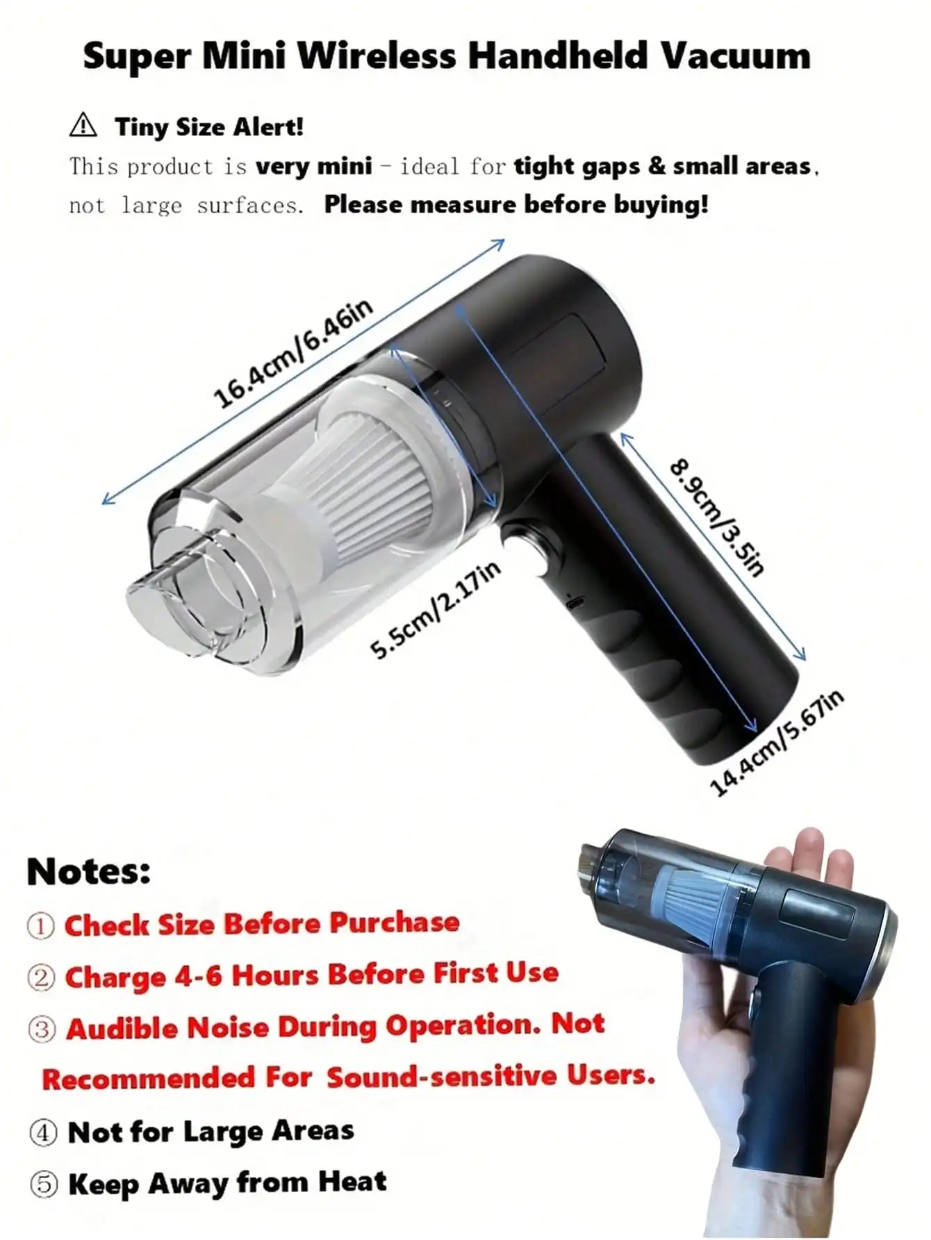 Cordless Handheld Vacuum Cleaner | Rechargeable, Multiple Nozzles for Car, Home, Pet Hair & Keyboard