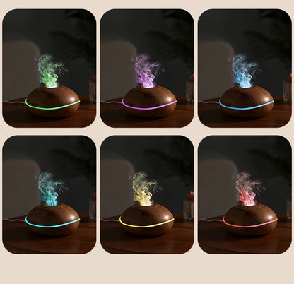 HLCOME Ultrasonic Aroma Diffuser – 200ml Wood Grain, 7 Color LED, Remote Control, Essential Oil Humidifier for Home & Bedroom