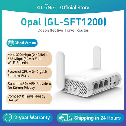 GL.iNet Opal GL-SFT1200 – Dual-Band Travel Router, VPN, Tor, OpenWrt, Gigabit