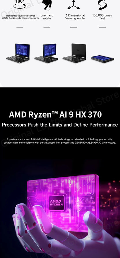 GPD Pocket 4 Mini Laptop – 8.8" 2.5K 144Hz, AMD Ryzen 7 8840U / AI 9 HX 370, Up to 32GB RAM