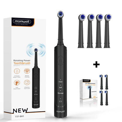 Electric Toothbrush T37 Sonic – 3 Modes, Rotation Clean with 4 Replacement Heads