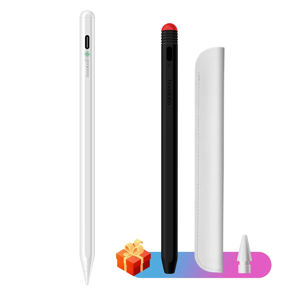 GOOJODOQ Bluetooth Stylus Pen for iPad | Apple Pencil 1 & 2 Compatible | Pro 11/12.9, Air 4/5, 2018–2023 | White / With Cover