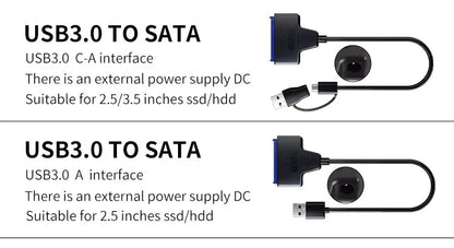 USB 3.0 to SATA Cable for 2.5"/3.5" HDD & SSD – with 12V/2A Power Adapter