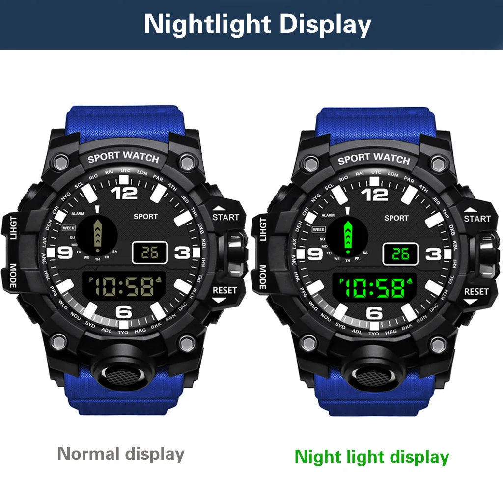 Men's R.E.D. Sports Electronic Wristwatch with large dial, waterproof design, luminous display, and alarm feature.