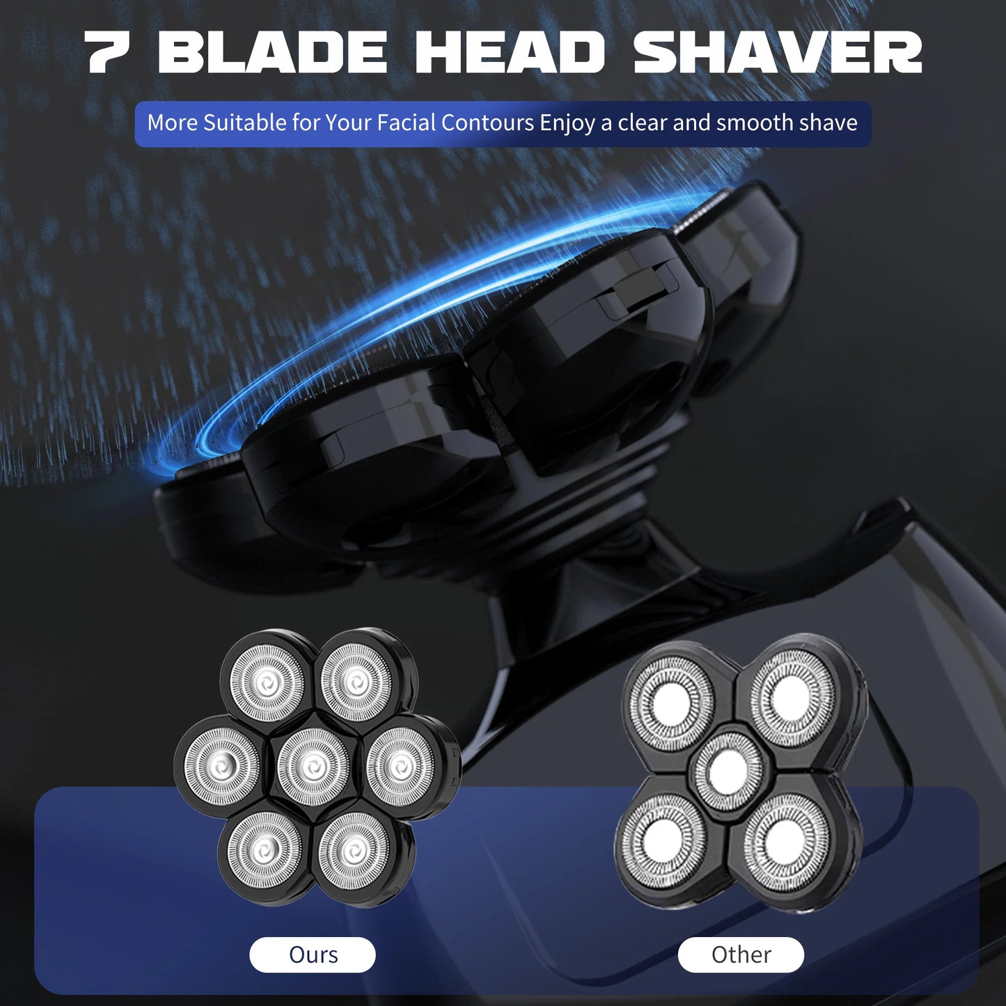 SEJOY 7D Head Shaver for Men – 6-in-1 Electric Razor, Nose Trimmer, Waterproof, 85min Runtime