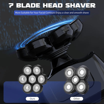 SEJOY 7D Head Shaver for Men – 6-in-1 Electric Razor, Nose Trimmer, Waterproof, 85min Runtime