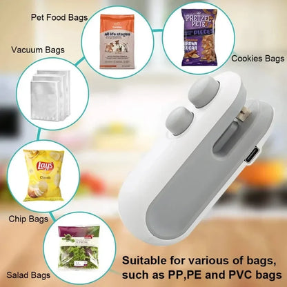 2-in-1 Rechargeable Mini Bag Sealer with Cutter | Portable Thermal Sealer | Food Storage