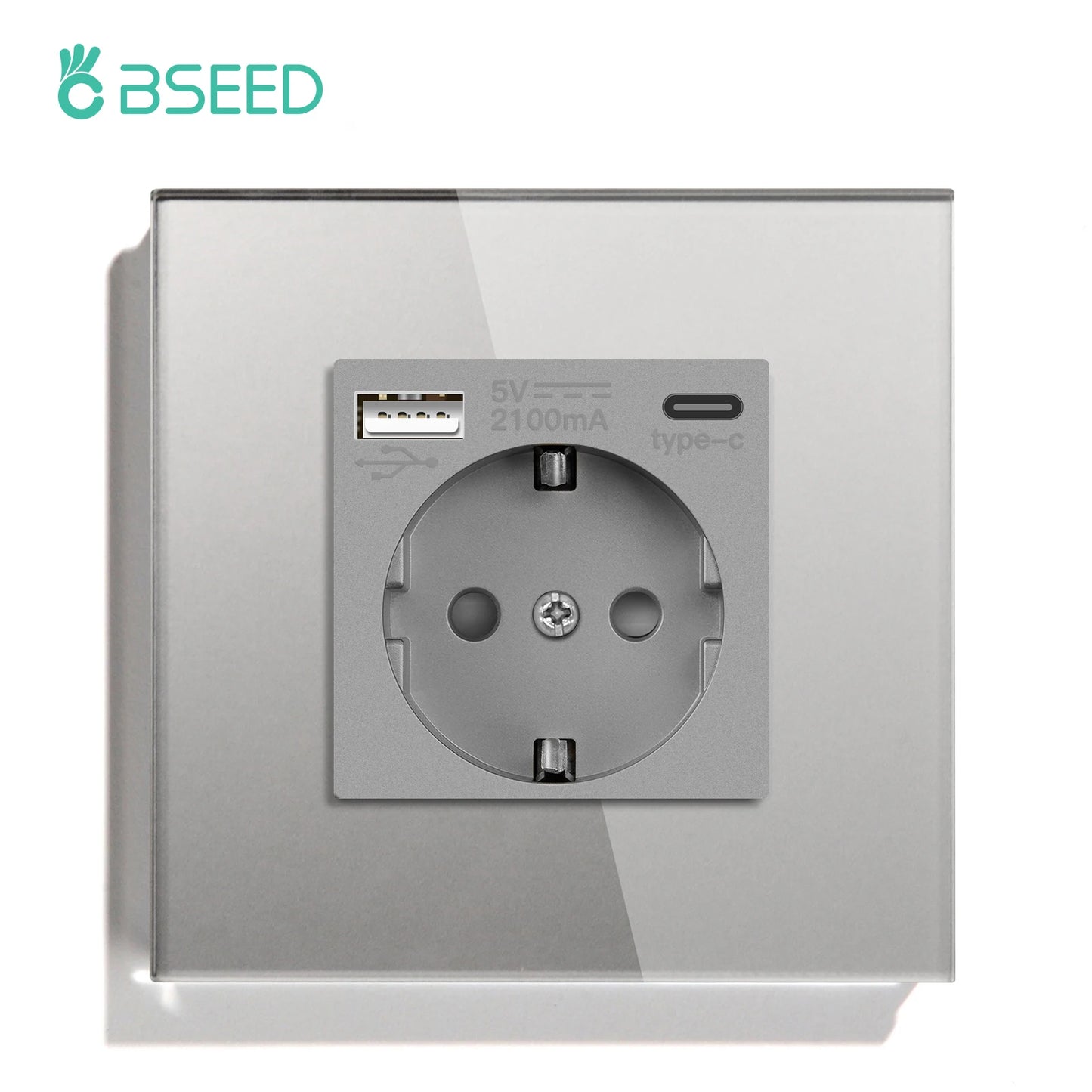 BSEED EU Wall Socket with USB-C Charging Port – Glass Panel 16A