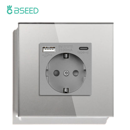BSEED EU Wall Socket with USB-C Charging Port – Glass Panel 16A